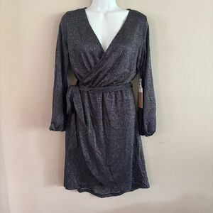 NWT Halogen dark gray Metallic/shimmery Long Sleeve Dress